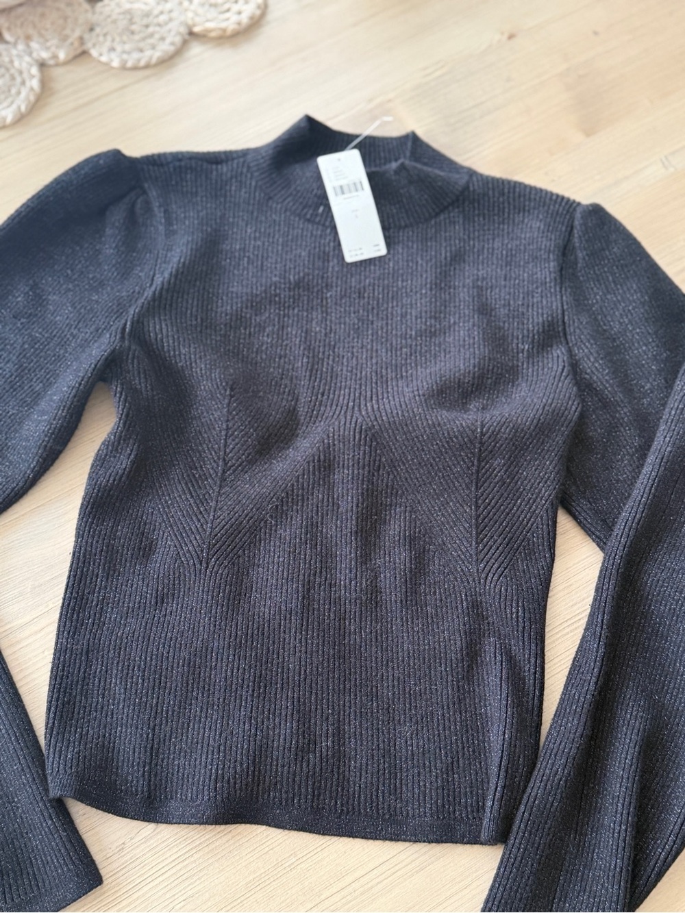 Anthropologie Open Back Black Ribbed Mock Neck Sweater